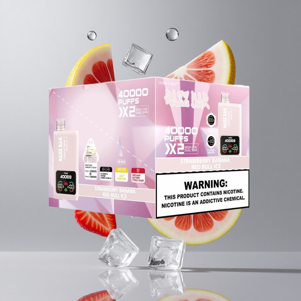 Razz Bar 40000 Puffs Egyszer Használatos Vape Eper-Banán_Vörös Bull Jég