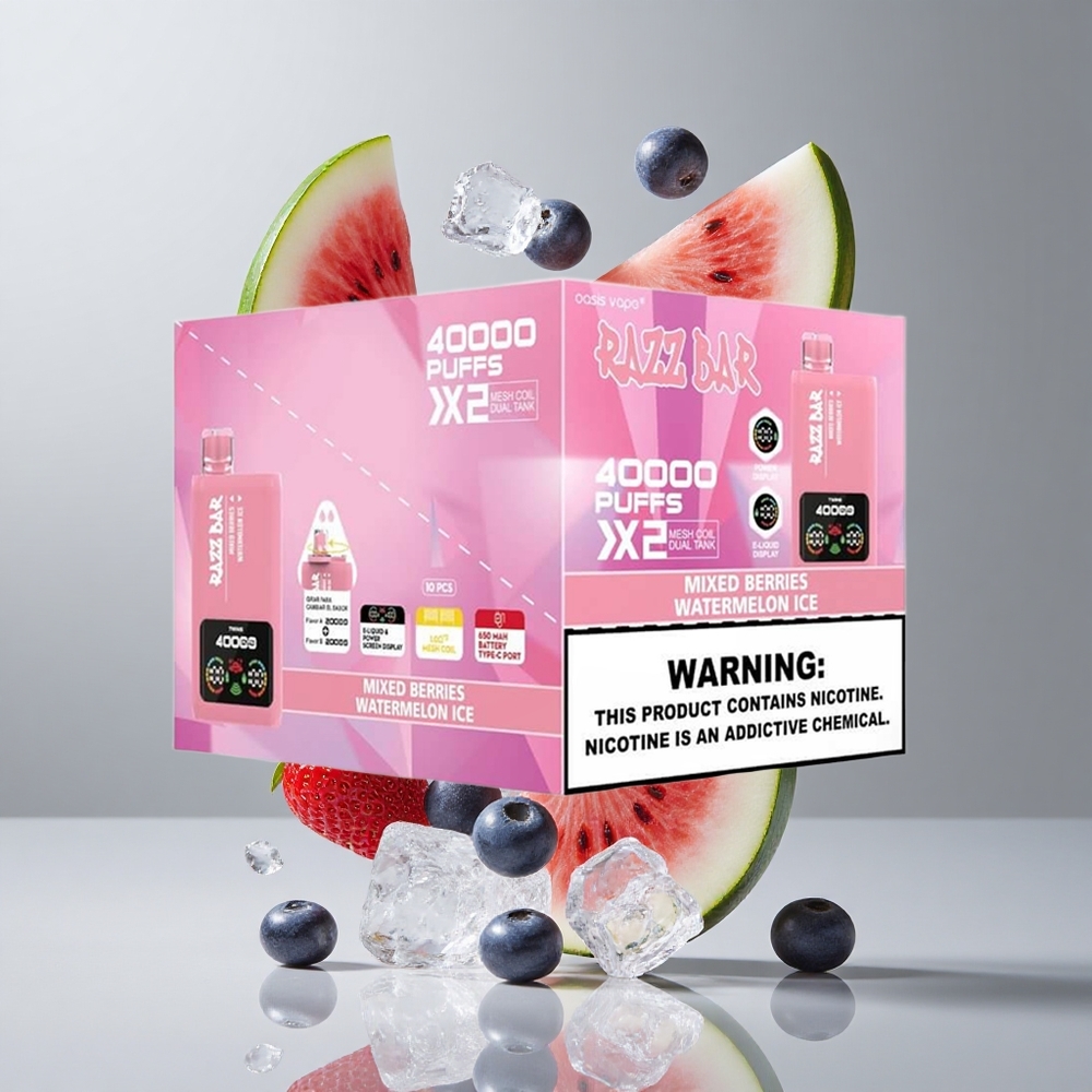 Razz Bar 40000 Puffs Egyszer Használatos Vape Vegyes Bogyók_Görögdinnye Jég Type-C Port