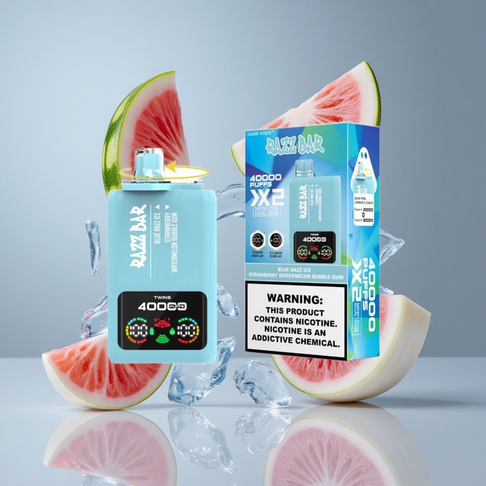 Razz Bar 40000 Puffs Egyszerhasználatos E-cigaretta Kék Áfonya Jég-Eper Görögdinnye Buborék Rágó, Kijelzős Töltés