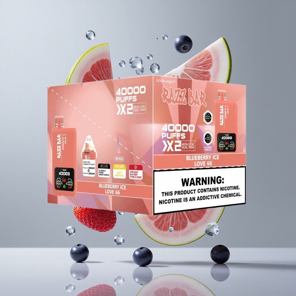 Razz Bar 40000 Puffs Eldobható E-szigi Áfonya Jég_Love 66 és 650 Mah Akku
