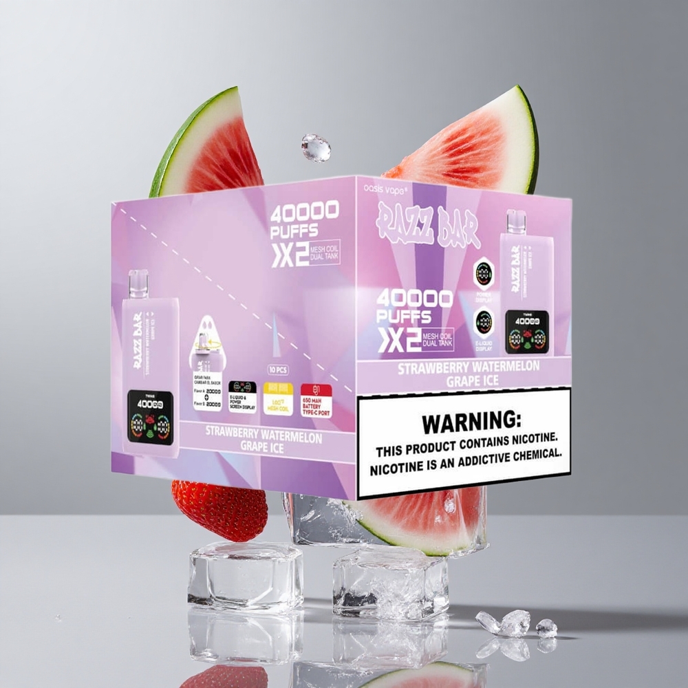 Razz Bar 40000 Puffs Eldobható vape Eper_Görögdinnye_Szőlő Jég Teljesítmény Kijelző 1.0 Ohm 2 Mesh Coil