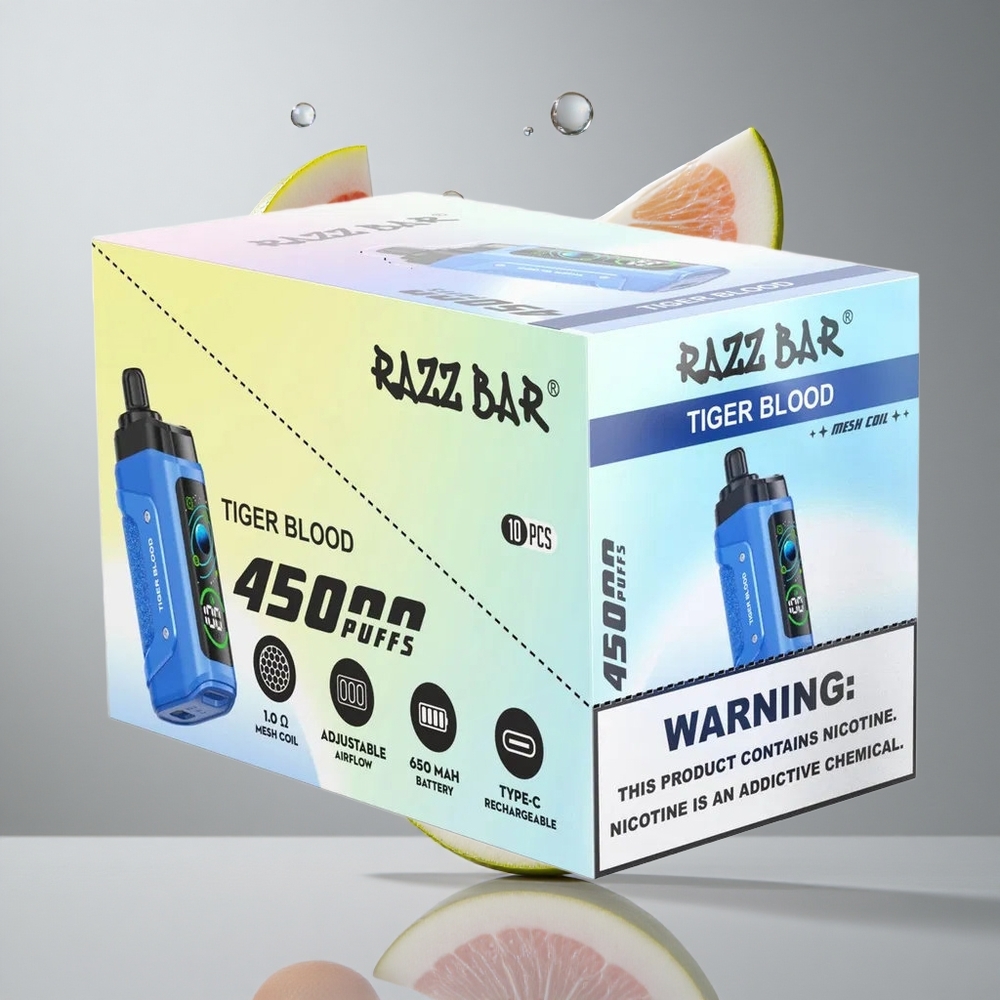 Razz Bar 45000 Puffs Egyszer Használatos Vape Tigrisvér és Áfonya