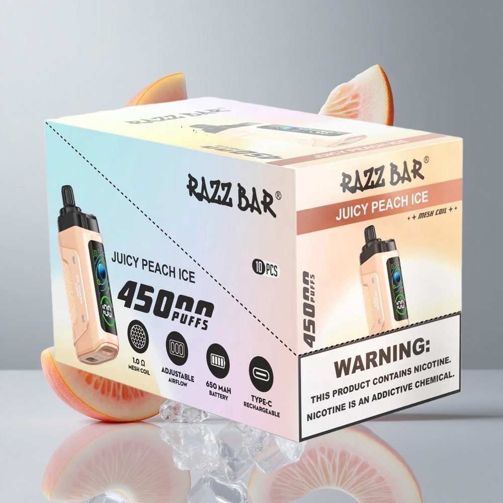 Razz Bar 45000 Puffs Elszívható E-cigaretta Juicy Peach Ice és Adjustable Airflow