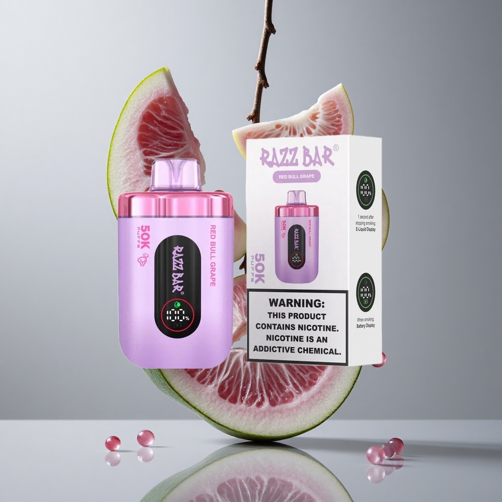 Razz Bar 50K Puffs Egyszer Használatos E-cigaretta Vörös Bárány és Szőlő 50000 Puffs, 650 Mah Akku