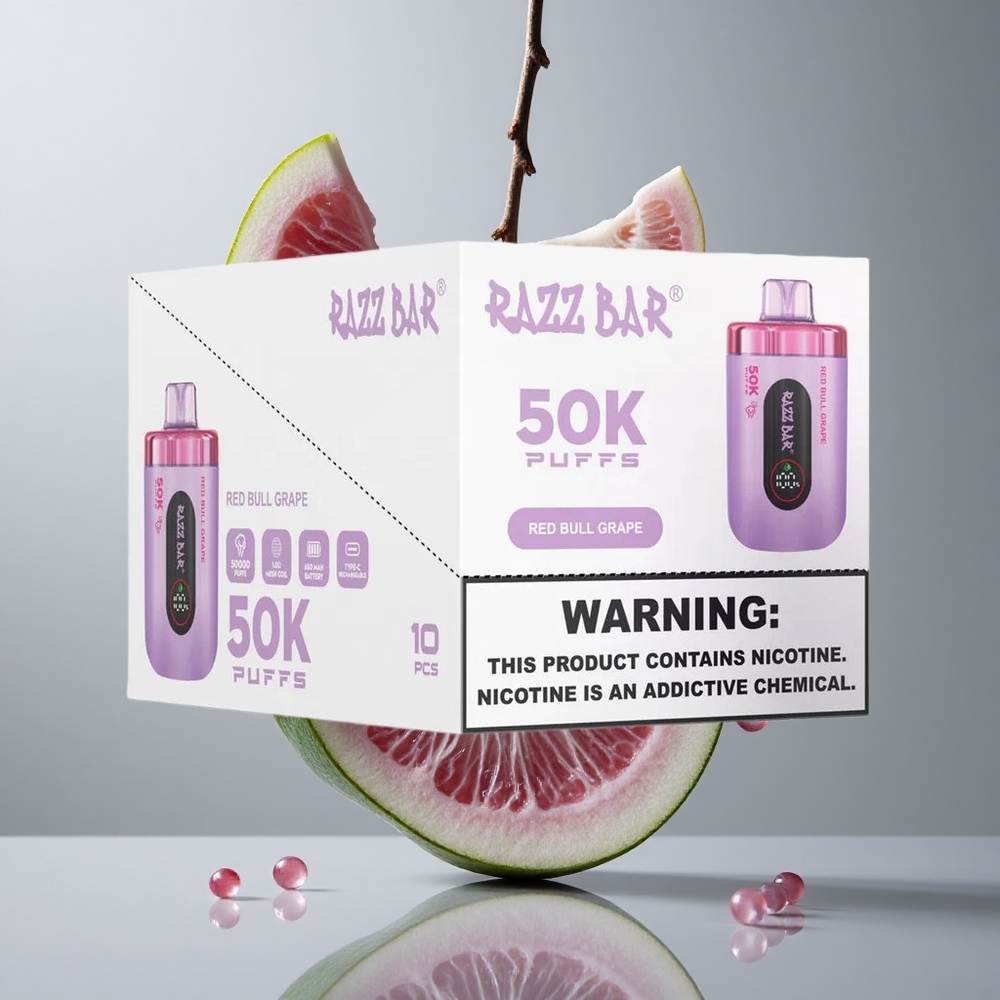 Razz Bar 50K Puffs Egyszer Használatos E-cigaretta Vörös Bárány és Szőlő 50000 Puffs, 650 Mah Akku