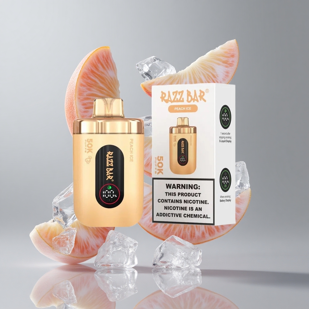 Razz Bar 50K Puffs Egyszer Használatos Vape Őszibarack-Jég és 50000 Puffs, Típus-C Töltés