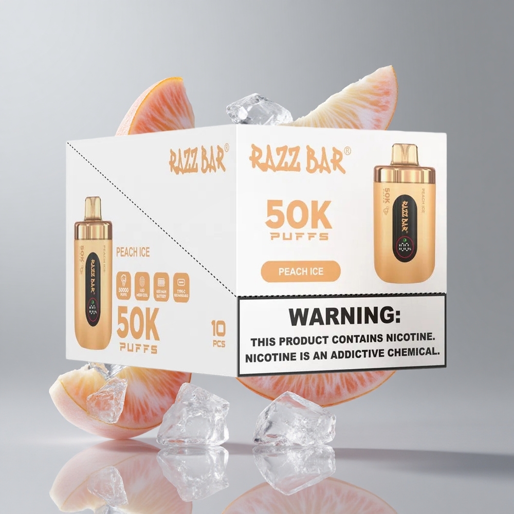 Razz Bar 50K Puffs Egyszer Használatos Vape Őszibarack-Jég és 50000 Puffs, Típus-C Töltés