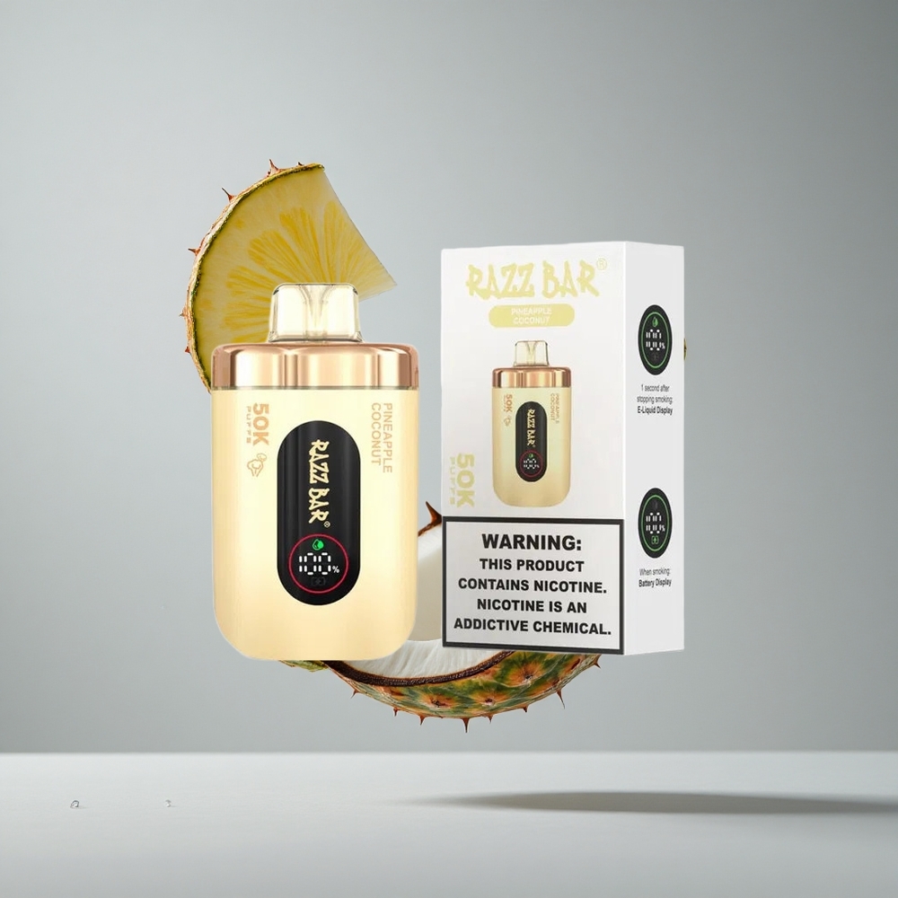 Razz Bar 50K Puffs Eldobható E-cigaretta Ananász-Kókusz Íz Funkciók: Akár 50000 Puffs Típus-C feltöltés