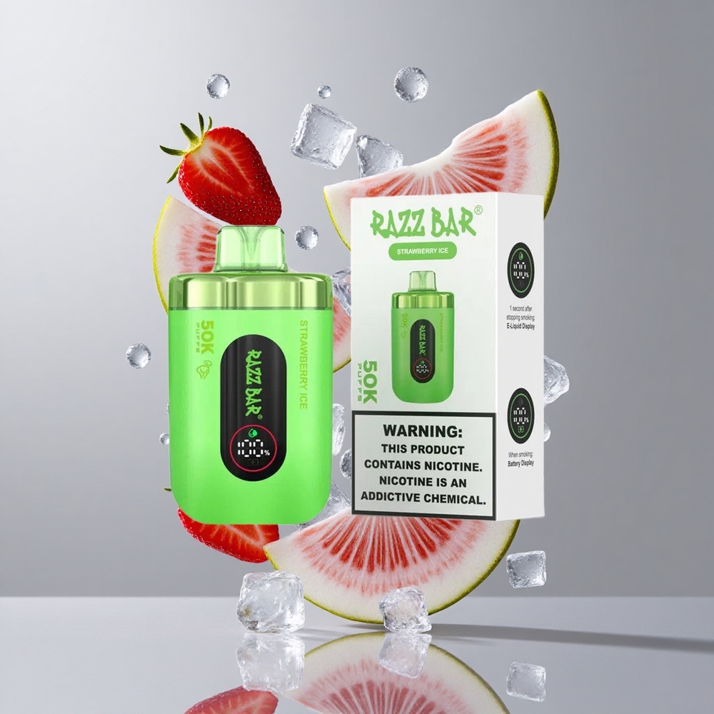 Razz Bar 50K Puffs Eldobható E-cigaretta Eper-Jég 50000 Puffs Type-C Töltés