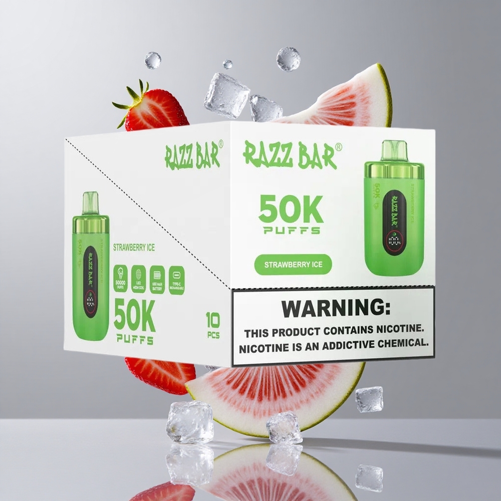 Razz Bar 50K Puffs Eldobható E-cigaretta Eper-Jég 50000 Puffs Type-C Töltés