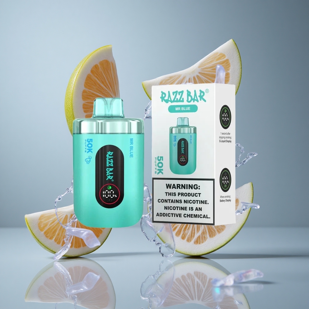 Razz Bar 50K Puffs Eldobható E-cigaretta Kék Málna 1.0 Ohm Mesh Coil & Type-C Töltés