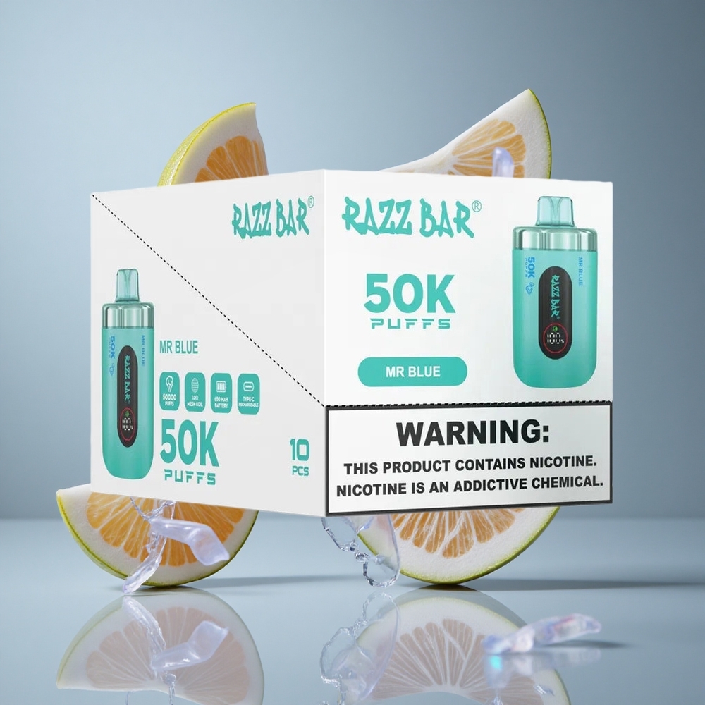 Razz Bar 50K Puffs Eldobható E-cigaretta Kék Málna 1.0 Ohm Mesh Coil & Type-C Töltés