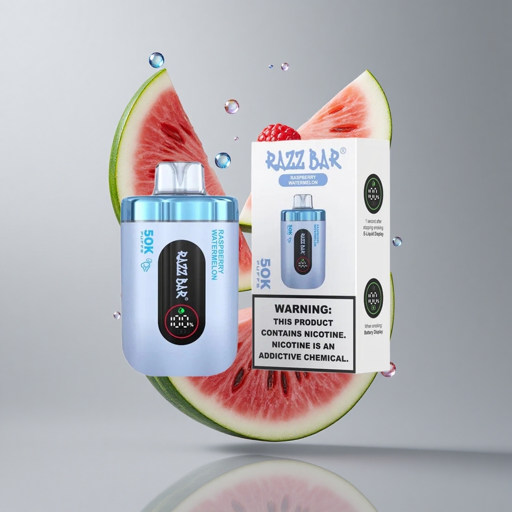 Razz Bar 50K Puffs Eldobható E-cigaretta Málna Görögdinnye Íz, 50000 Puffs, 1.0 Ohm Mesh Coil