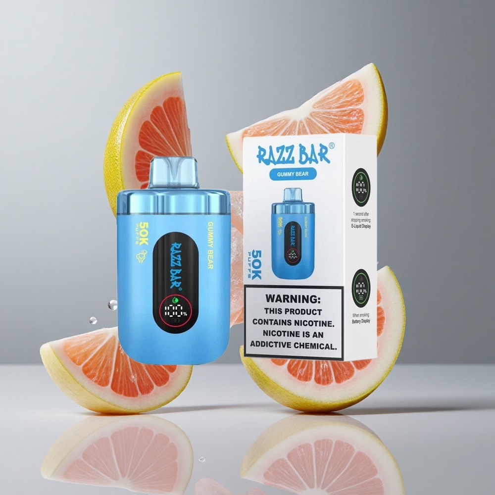 Razz Bar 50K Puffs Eldobható E-cigaretta Málna Medve 650 mAh Akkumulátor USB-C Töltés 2% Nikotintartalom
