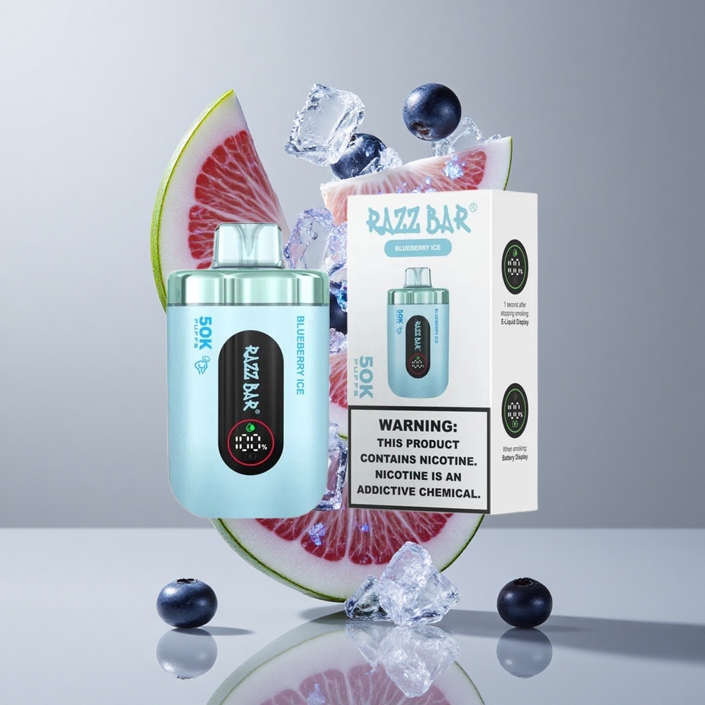 Razz Bar 50K Puffs Eldobható E-cigaretta Áfonya Jég és 50000 Puffs, Típus-C feltölthető