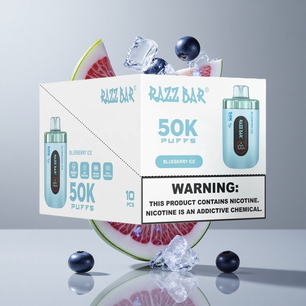 Razz Bar 50K Puffs Eldobható E-cigaretta Áfonya Jég és 50000 Puffs, Típus-C feltölthető